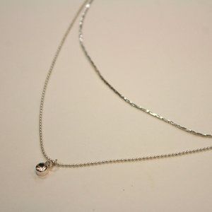 Double Chain Single Stone Silver Necklace